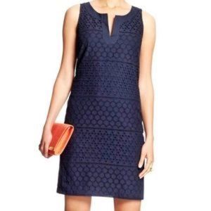 Banana Republic Rio Eyelet Shift Dress, Navy, Sz 6 EUC